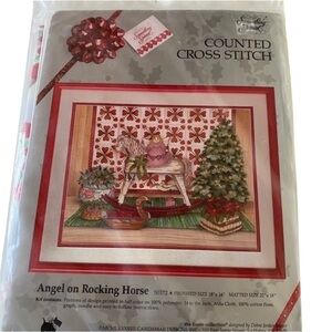 Vintage Victorian Christmas Counted Cross Stitch Kit Angel Rocking Horse